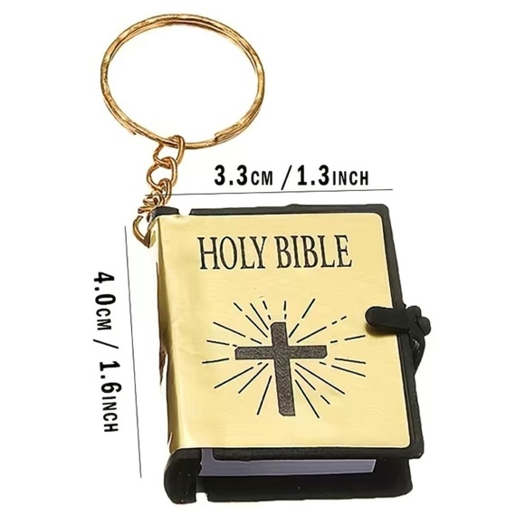Bible Keychain Turnable Pages Pages Religious Mini Bible Book Pendant Black Gold - Picture 13 of 16